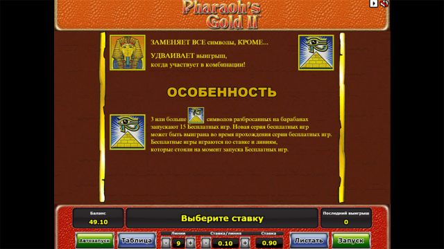 Игровой интерфейс Pharaoh's Gold II 1