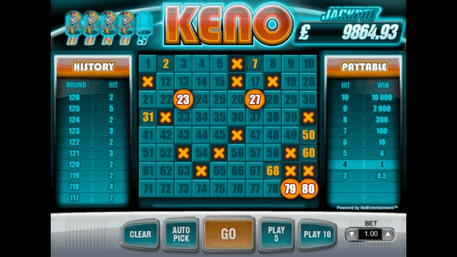 Игровой интерфейс Keno 6