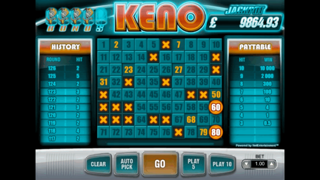 Игровой интерфейс Keno 5